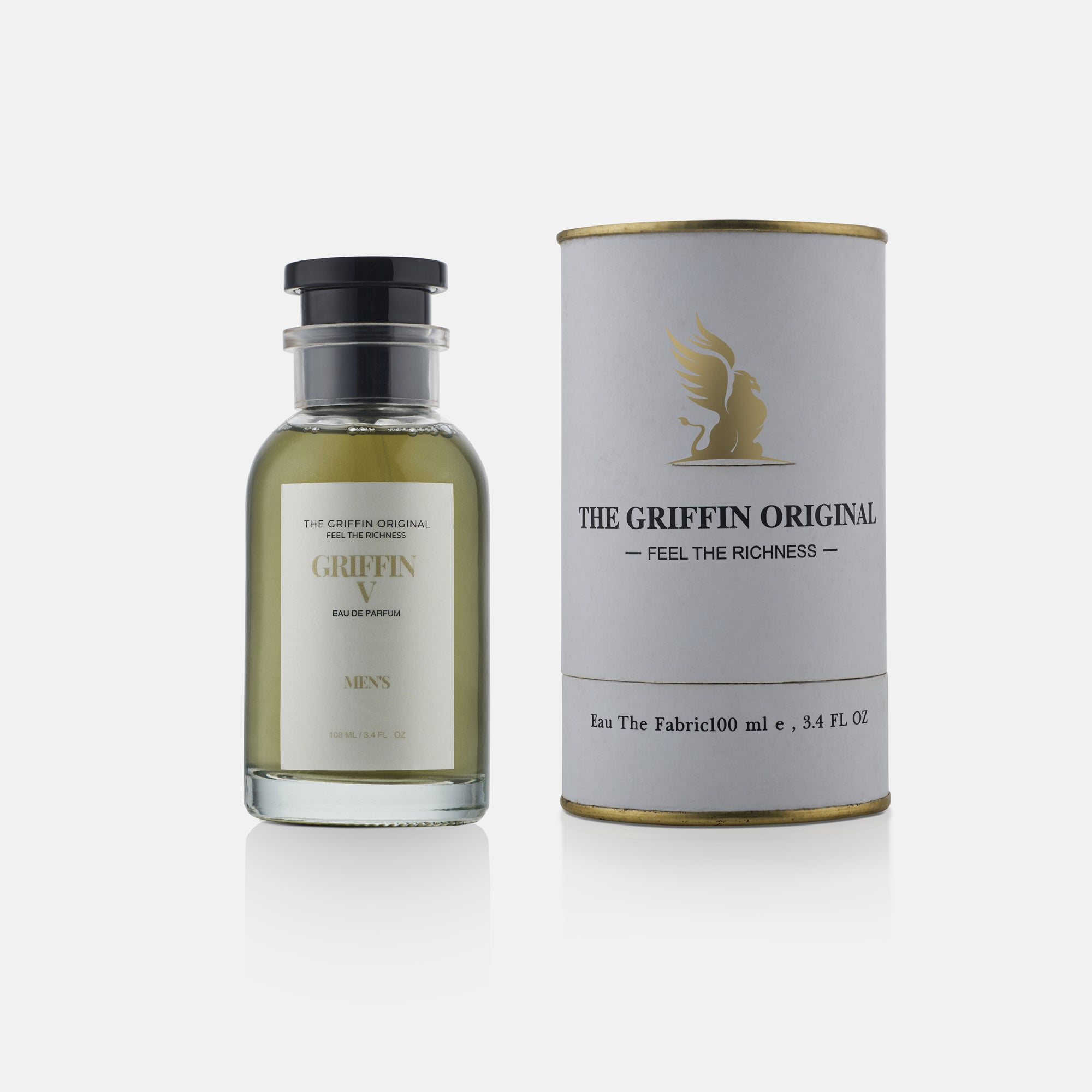 Griffin V perfume bottle and packaging on a white background